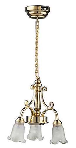 Dollhouse Miniature Led 3-Arm Frosted Down Tulip Chandelier